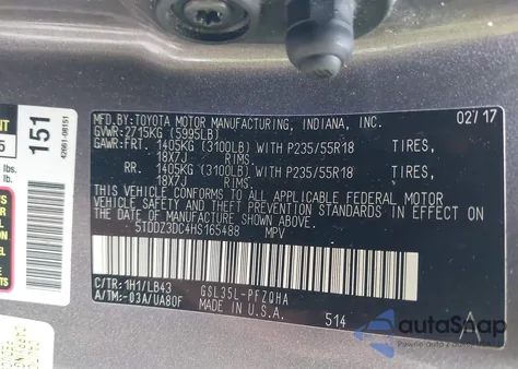 2017 Toyota Sienna Limited Premium 7 Passenger z USA, uszkodzony, nr VIN 5TDDZ3DC4HS165488